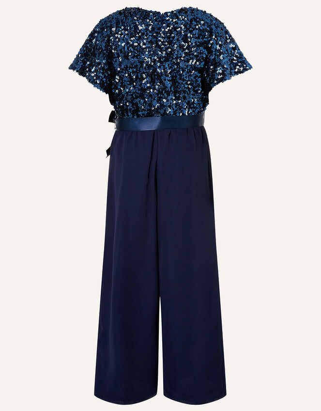 Sequin Flutter Sleeve Jumpsuit , Blue (NAVY), large