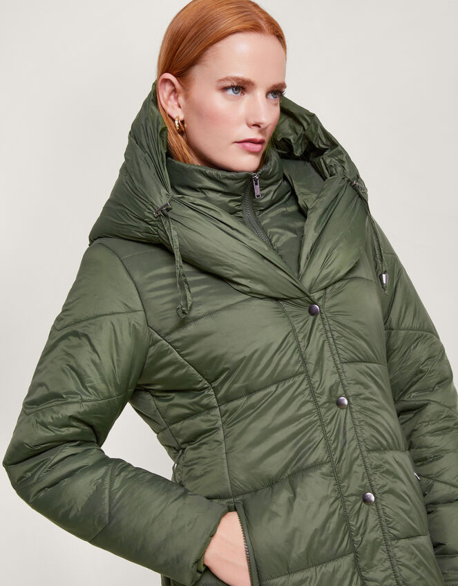 Lorena Belted Puffer Maxi Coat, Green (GREEN), large
