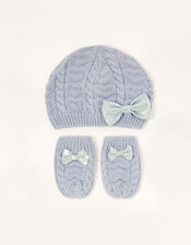 Baby Belle Beanie and Mittens Set, Blue (BLUE), large