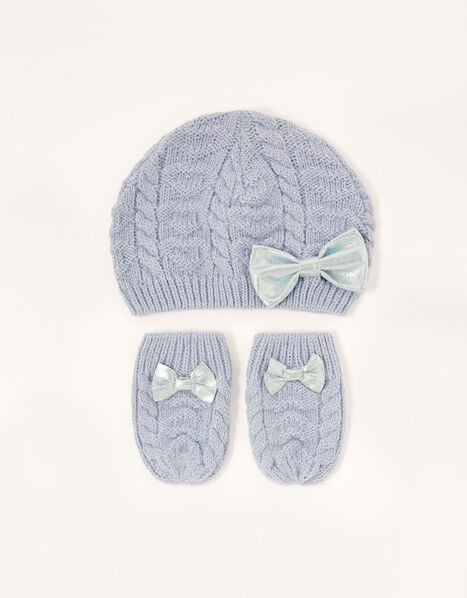 Baby Belle Beanie and Mittens Set Blue, Blue (BLUE), large