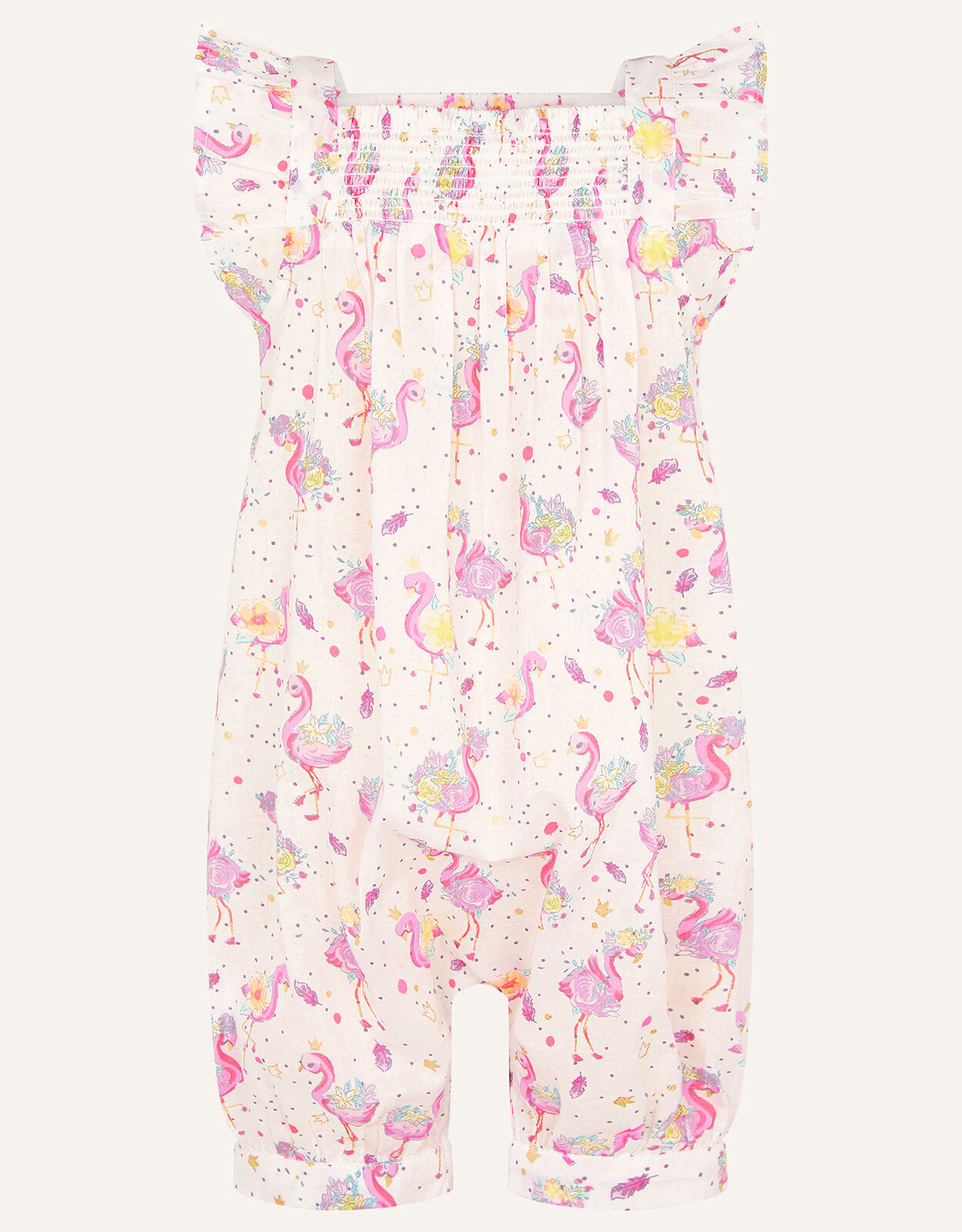 Baby Flamingo Print Romper Ivory