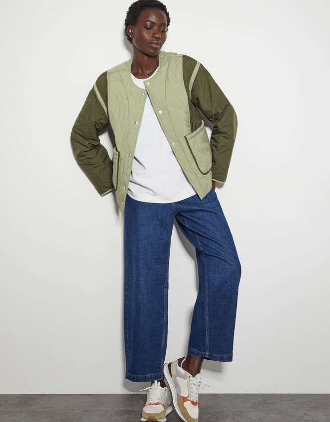Lulu Two-Tone Quilted Jacket, Green (KHAKI), large