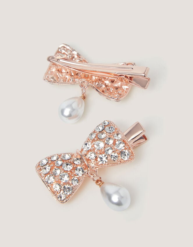2-Pack Rhinestone Bow Drop Hair Clips, , large