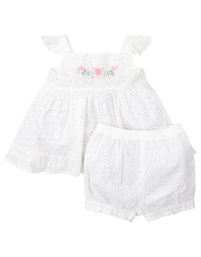 Newborn Baby Rosie Broderie Set in Pure Cotton, Ivory (IVORY), large