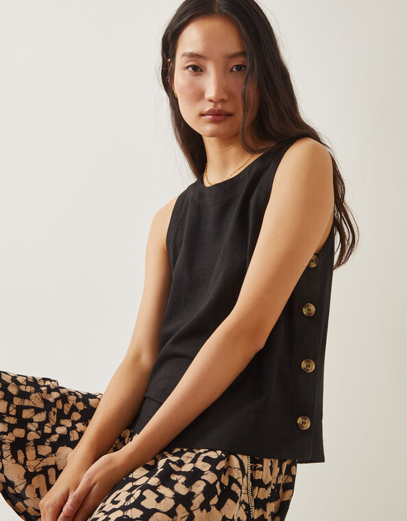 Lucy Button Tank Top, Black (BLACK), large