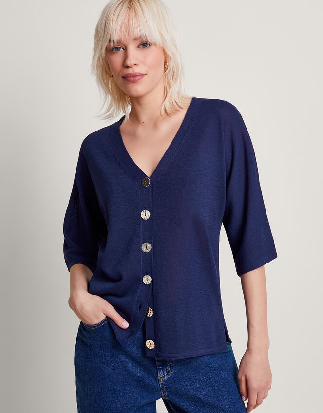 Bea Short Sleeve Cardigan, Blue (NAVY), large