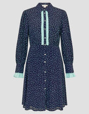 Novie Polka Dot Mini Shirt Dress, Blue (NAVY), large