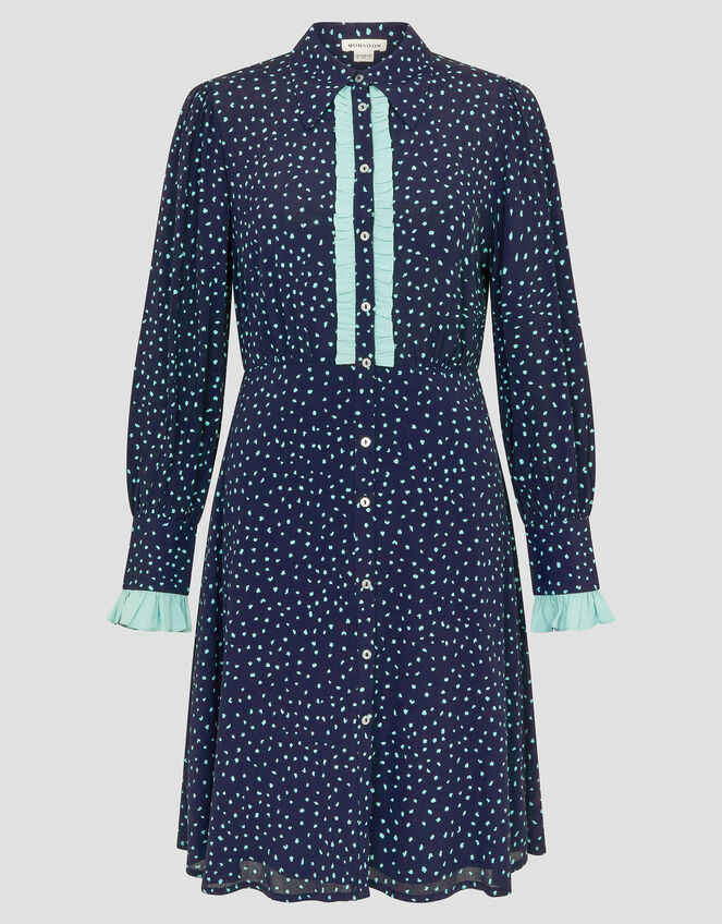 Novie Polka Dot Mini Shirt Dress, Blue (NAVY), large