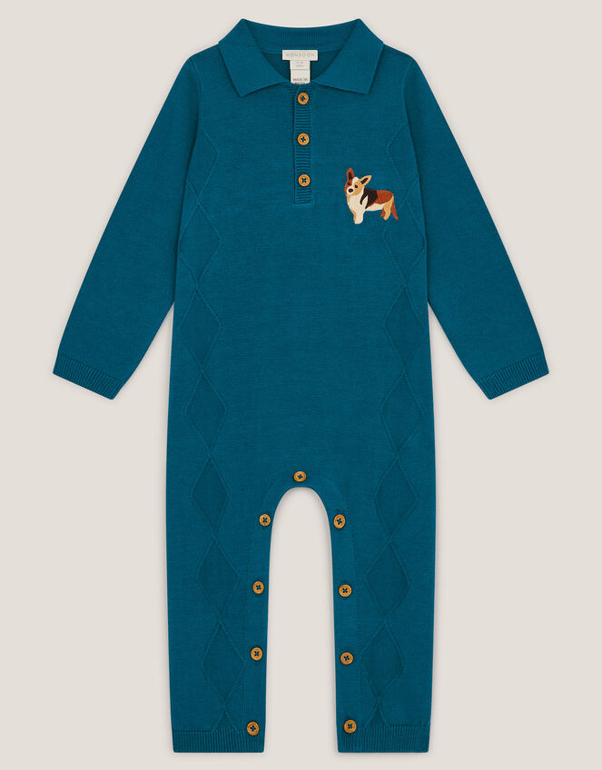 Newborn Dog Knit Romper, Blue (BLUE), large
