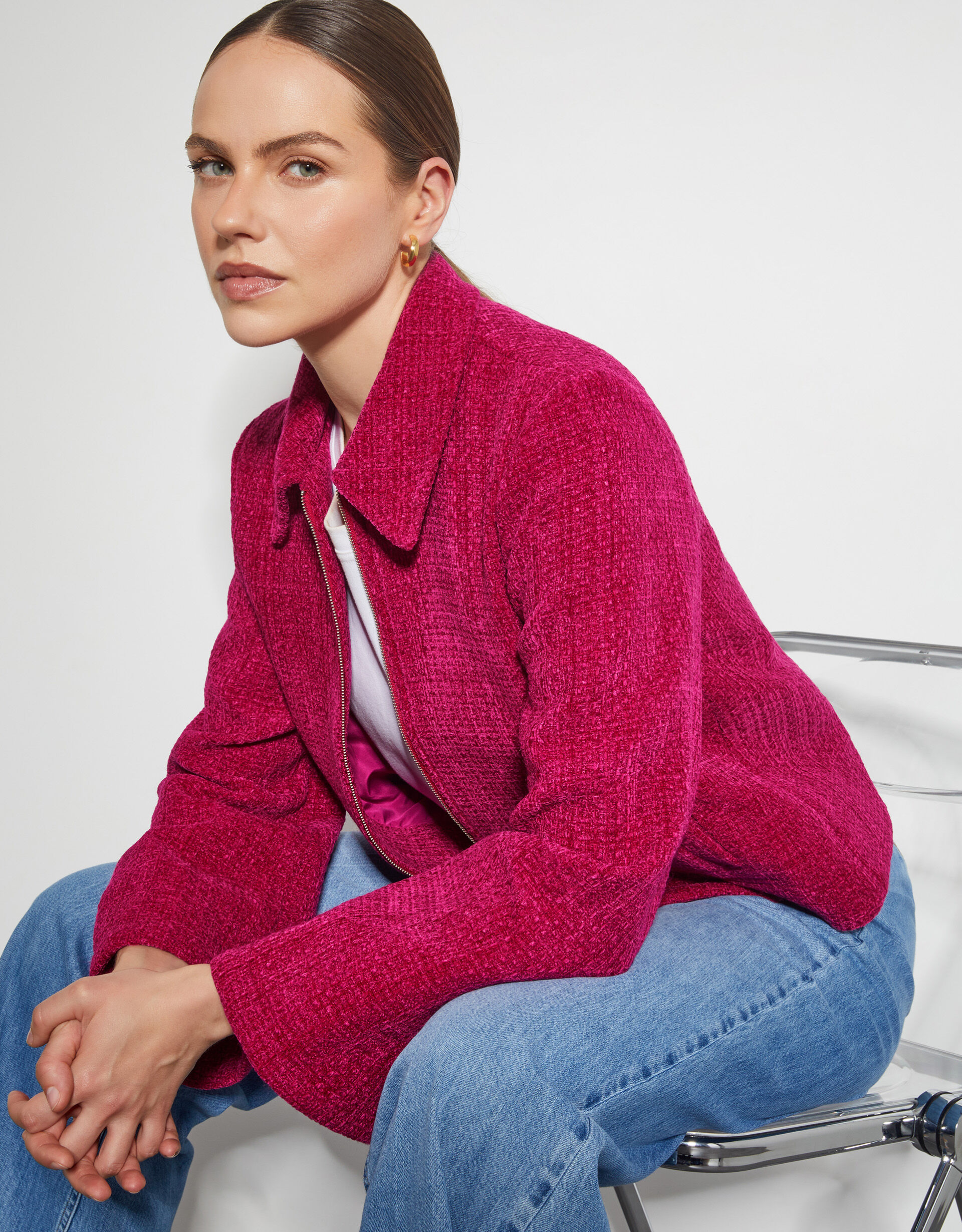 Monsoon red denim jacket store