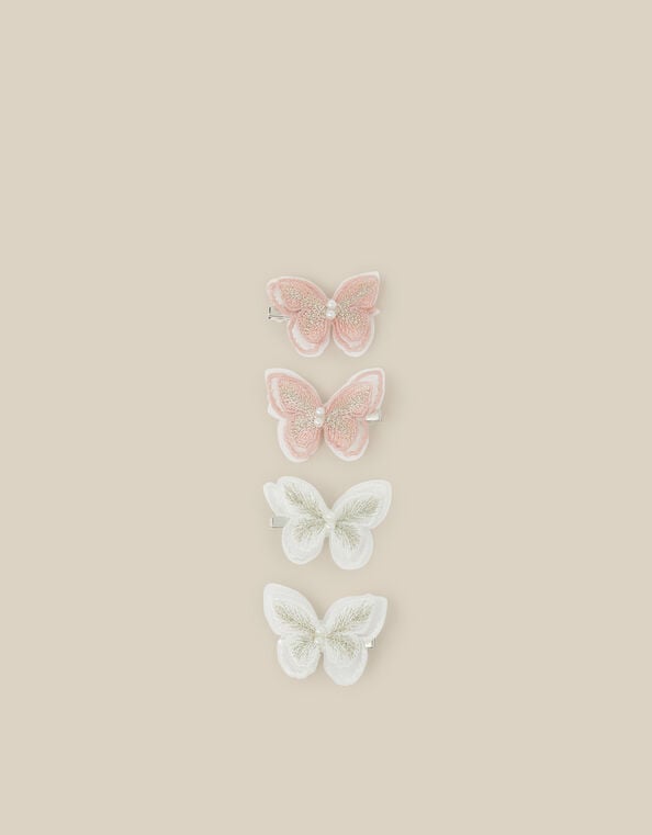 4-Pack Embellished Butterfly Hair Clips, Pink (PINK), large