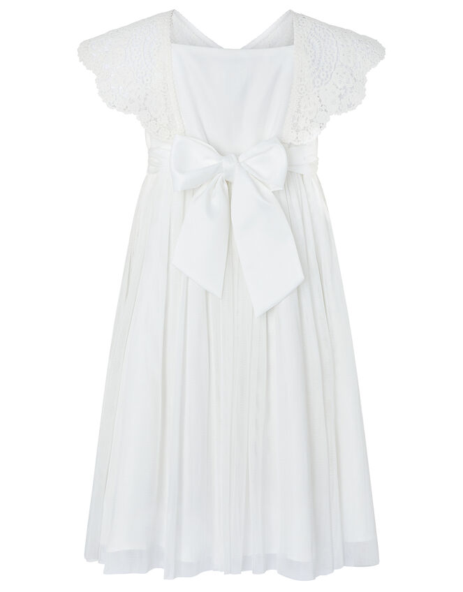 Zita Soft Tulle Dress with Crochet Neckline, Ivory (IVORY), large