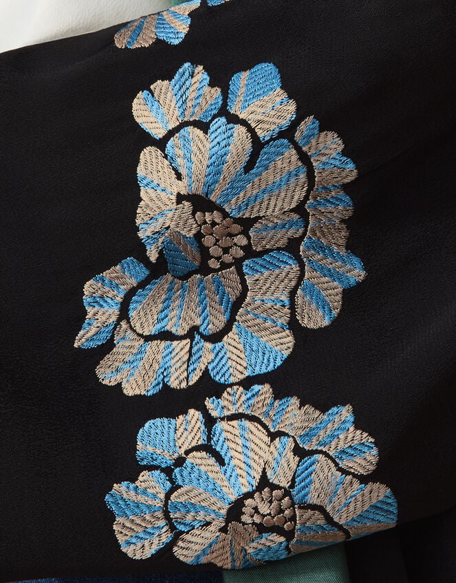 Clemence Butterfly Embroidered Long Kimono Black