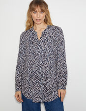 Molly Abstract Print Pintuck Blouse, Blue (NAVY), large