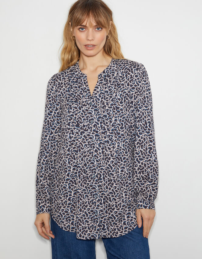 Molly Abstract Print Pintuck Blouse, Blue (NAVY), large