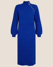 Zola Zip Neck Cable Dress, Blue (BLUE), large