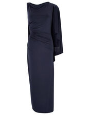 Ophelia One Shoulder Cape Maxi Dress, Blue (NAVY), large