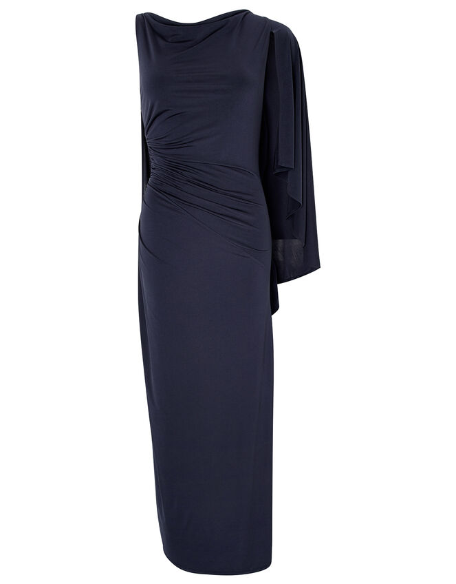 Ophelia One Shoulder Cape Maxi Dress, Blue (NAVY), large
