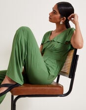 Ronda Ruffle Jersey Jumpsuit, Green (GREEN), large