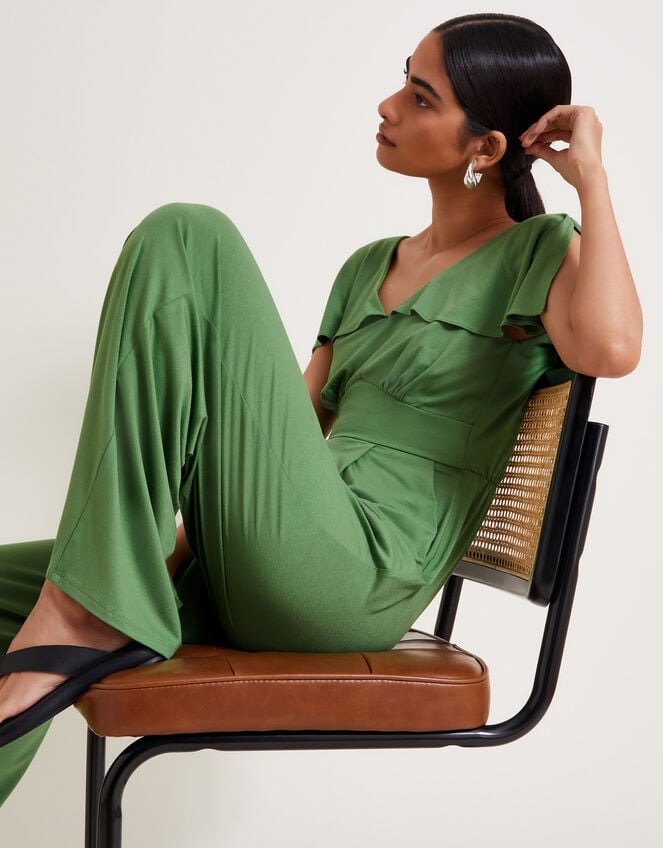Ronda Ruffle Jersey Jumpsuit, Green (GREEN), large