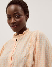 Jemima Embroidered Gingham Blouse, Orange (PEACH), large