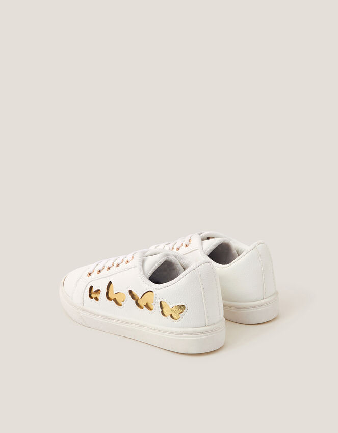 Metallic Butterfly Lace Up Trainers, Ivory (IVORY), large