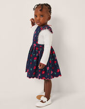Baby Floral Top & Corduroy Pinafore Dress Set, Blue (NAVY), large