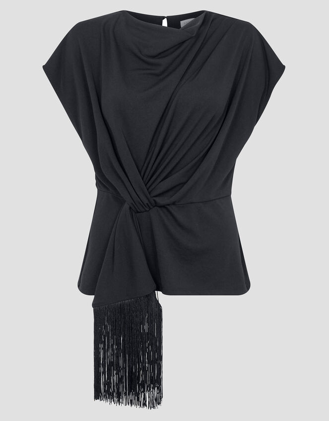 Tanya Twist Tassel Jersey Top, Black (BLACK), large
