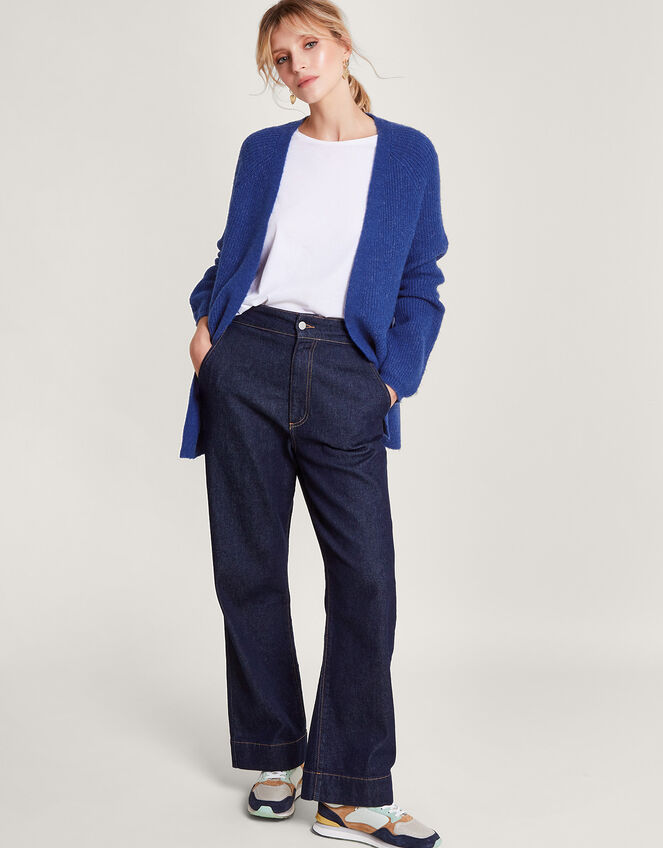 Super-Soft Ribbed Knit Cardigan, Blue (COBALT), large