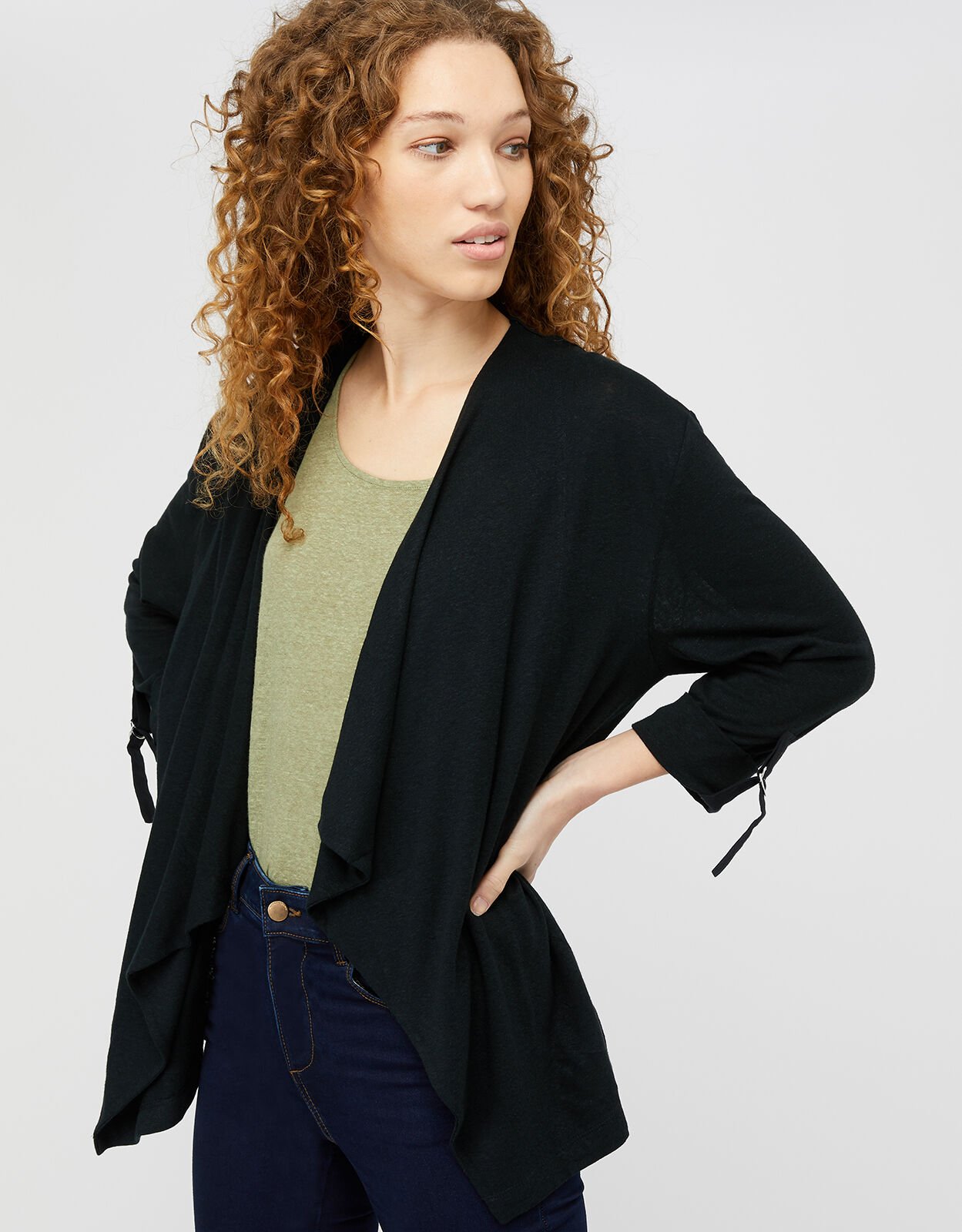 Callie Waterfall Cardigan in Linen Blend Black