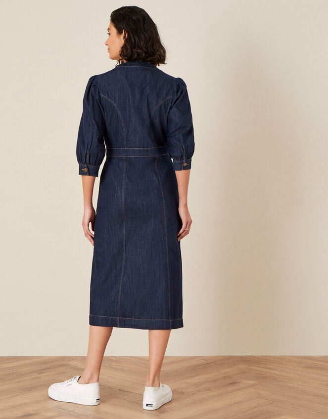 Denim Midi Dress in Organic Cotton , Blue (INDIGO), large