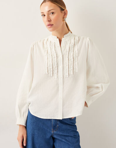Chiara Frill Cotton Blouse, Ivory (IVORY), large