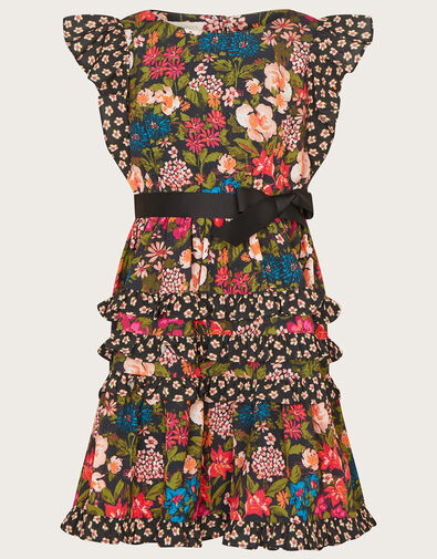 Floral Frill Dress, Black (BLACK), large