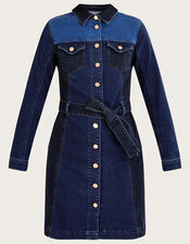 Patched Denim Dress, Blue (INDIGO), large
