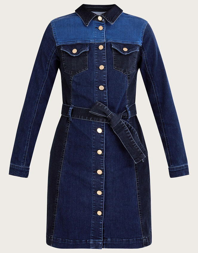 Patched Denim Dress, Blue (INDIGO), large