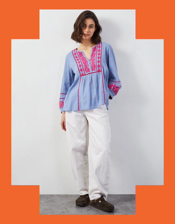 East Circe Paisley Embroidered Blouse, Blue (LIGHT BLUE), large