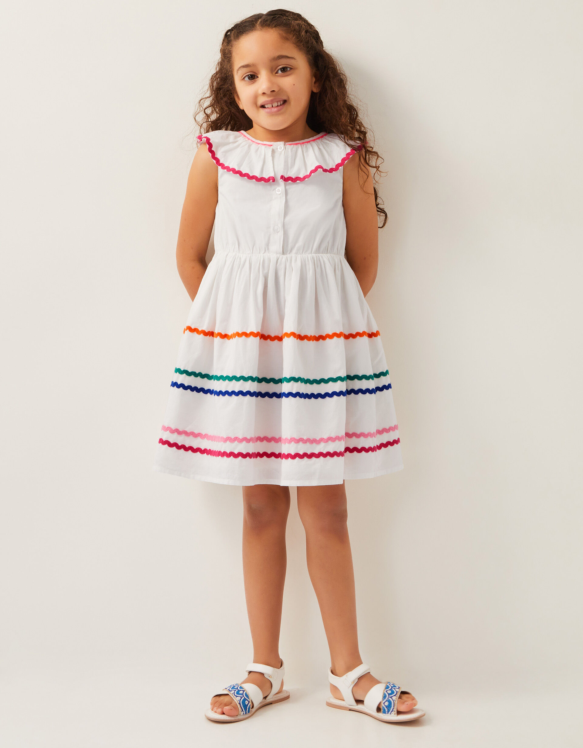 Sleeveless Collared Ric Rac Dress White