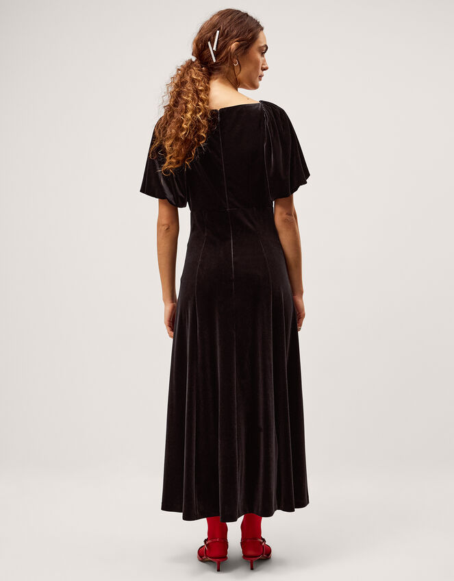 Cynthia Puff Sleeve Velvet Midi Dress, Black (BLACK), large