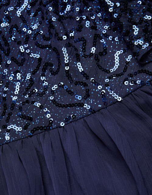 Mara One-Shoulder Flutter Sleeve Prom Dress, Blue (NAVY), large