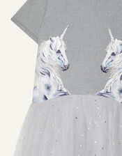 Unicorn and Star Print Dress, Grey (GREY), large