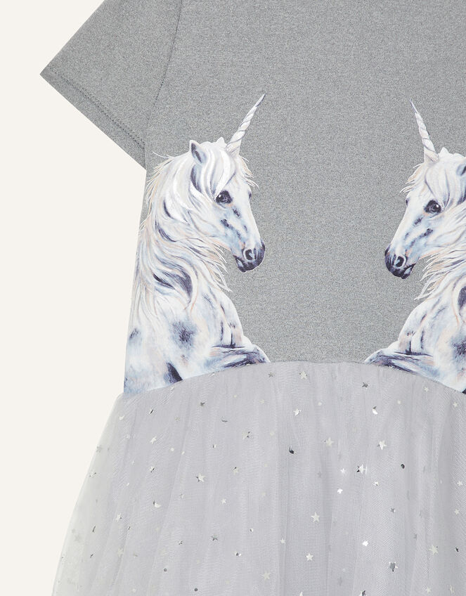 Unicorn and Star Print Dress, Grey (GREY), large