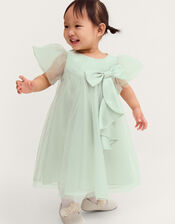 Baby Winnie Satin Bow Party Dress, Green (SAGE), large