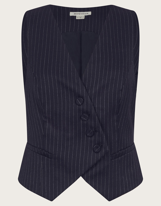 Paige Pinstripe Waistcoat, Blue (NAVY), large
