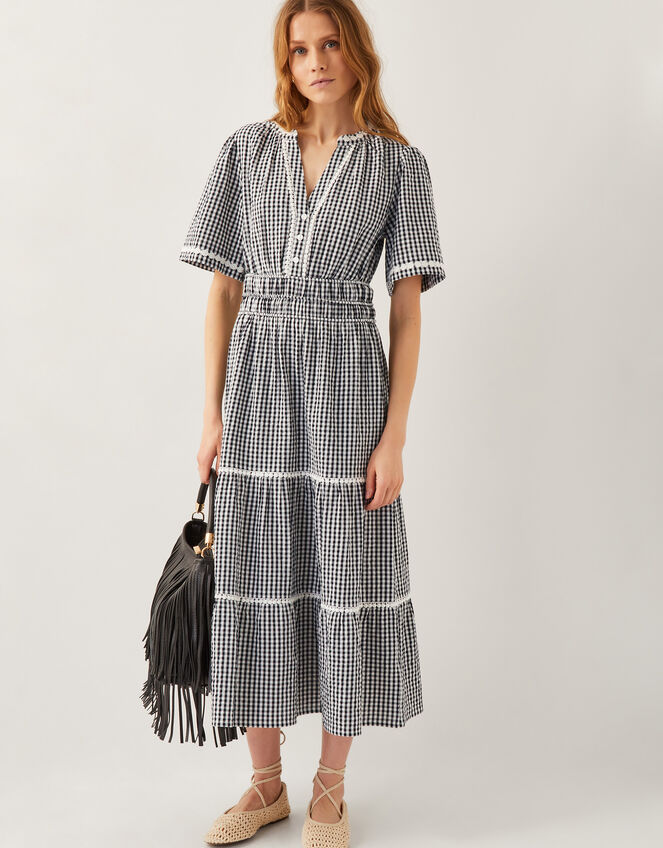 Gina Gingham Maxi Dress, Black (BLACK), large