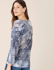 Paisley Print Jumper in Linen Blend, Blue (NAVY), large