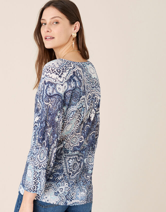 Paisley Print Jumper in Linen Blend, Blue (NAVY), large