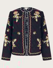 Elisha Floral Embroidered Quilted Jacket, Black (BLACK), large
