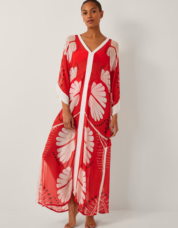 Nara Leaf Print Kaftan, Orange (RUST), large