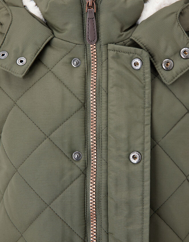Quilted Coat with Hood, Green (KHAKI), large