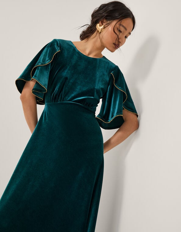 Cecelia Velvet Cape Midi Dress, Teal (TEAL), large